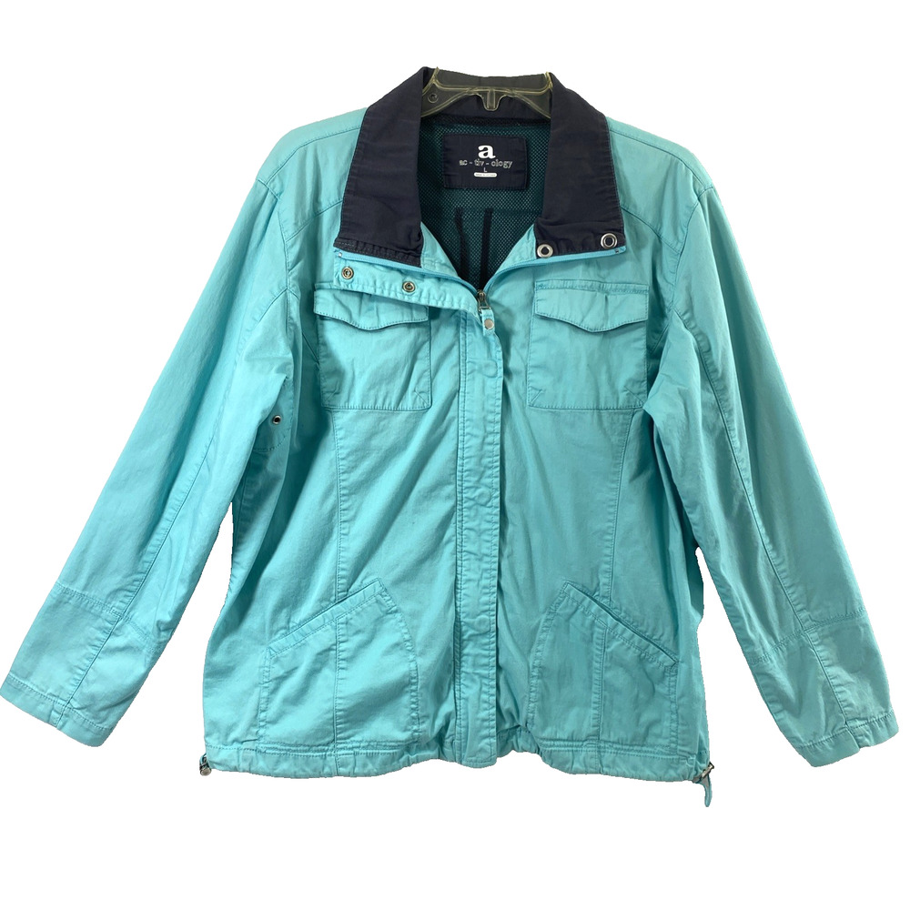Activology Jacket Women Large Turquoise Blue Gray Gorp Full Zip Snap Lightweight